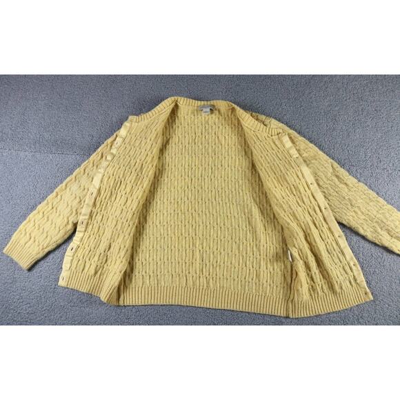 Appleseed's Cardigan Sweater L Yellow Marled Wool Cable Knit Vintage Cottagecore - Picture 2 of 7